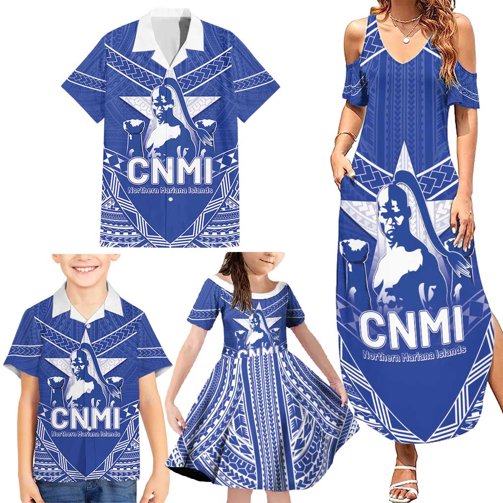 Northern Mariana Islands Family Matching Summer Maxi Dress and Hawaiian Shirt Chamorro Warrior Tribal Pattern LT05 - Polynesian Pride