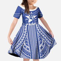 Northern Mariana Islands Family Matching Tank Maxi Dress and Hawaiian Shirt Chamorro Warrior Tribal Pattern LT05 Daughter's Dress Blue - Polynesian Pride