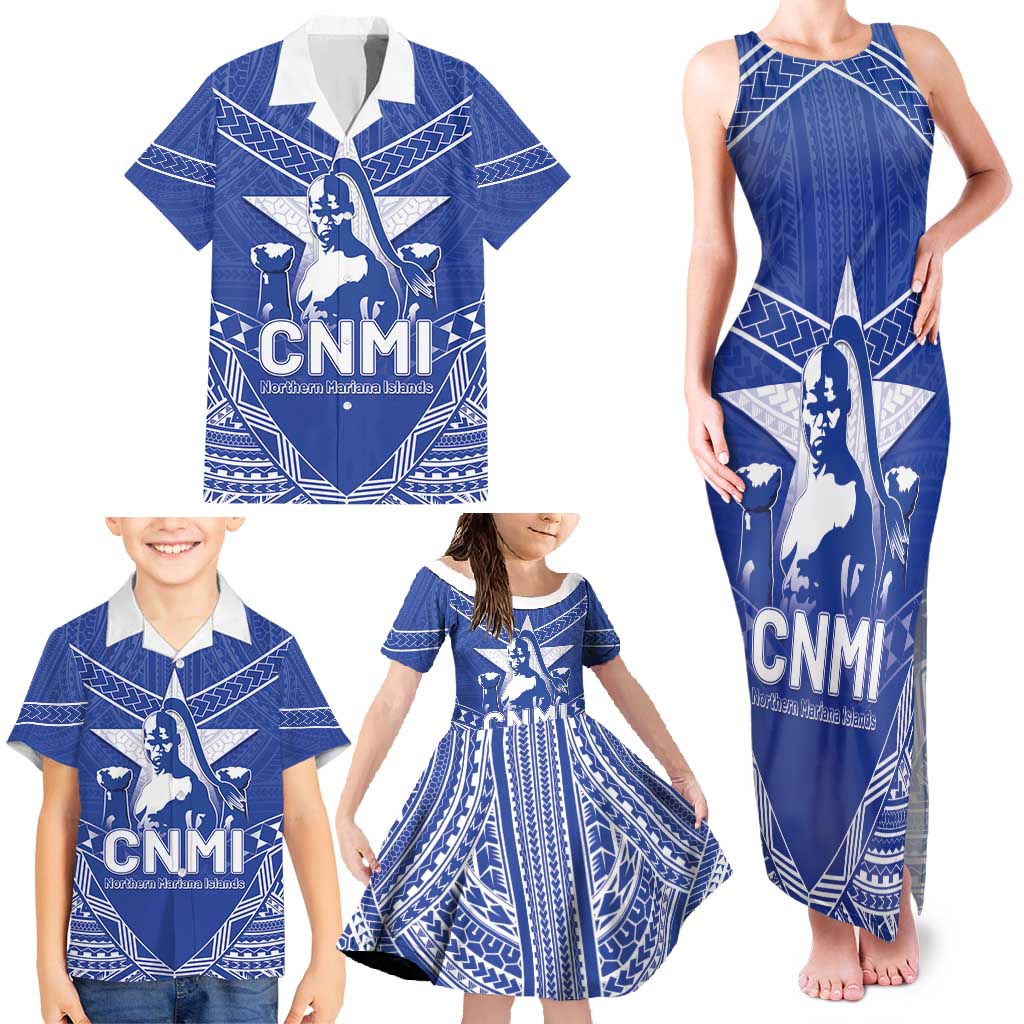 Northern Mariana Islands Family Matching Tank Maxi Dress and Hawaiian Shirt Chamorro Warrior Tribal Pattern LT05 - Polynesian Pride