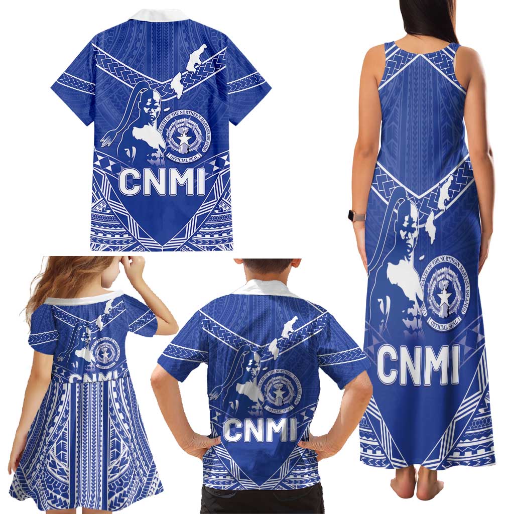 Northern Mariana Islands Family Matching Tank Maxi Dress and Hawaiian Shirt Chamorro Warrior Tribal Pattern LT05 - Polynesian Pride