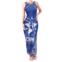 Northern Mariana Islands Family Matching Tank Maxi Dress and Hawaiian Shirt Chamorro Warrior Tribal Pattern LT05 Mom's Dress Blue - Polynesian Pride