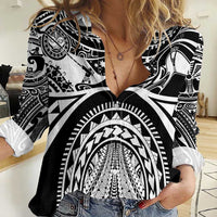 Polynesia Maui Tattoo Inspired Women Casual Shirt Black Version LT05 Female Black - Polynesian Pride