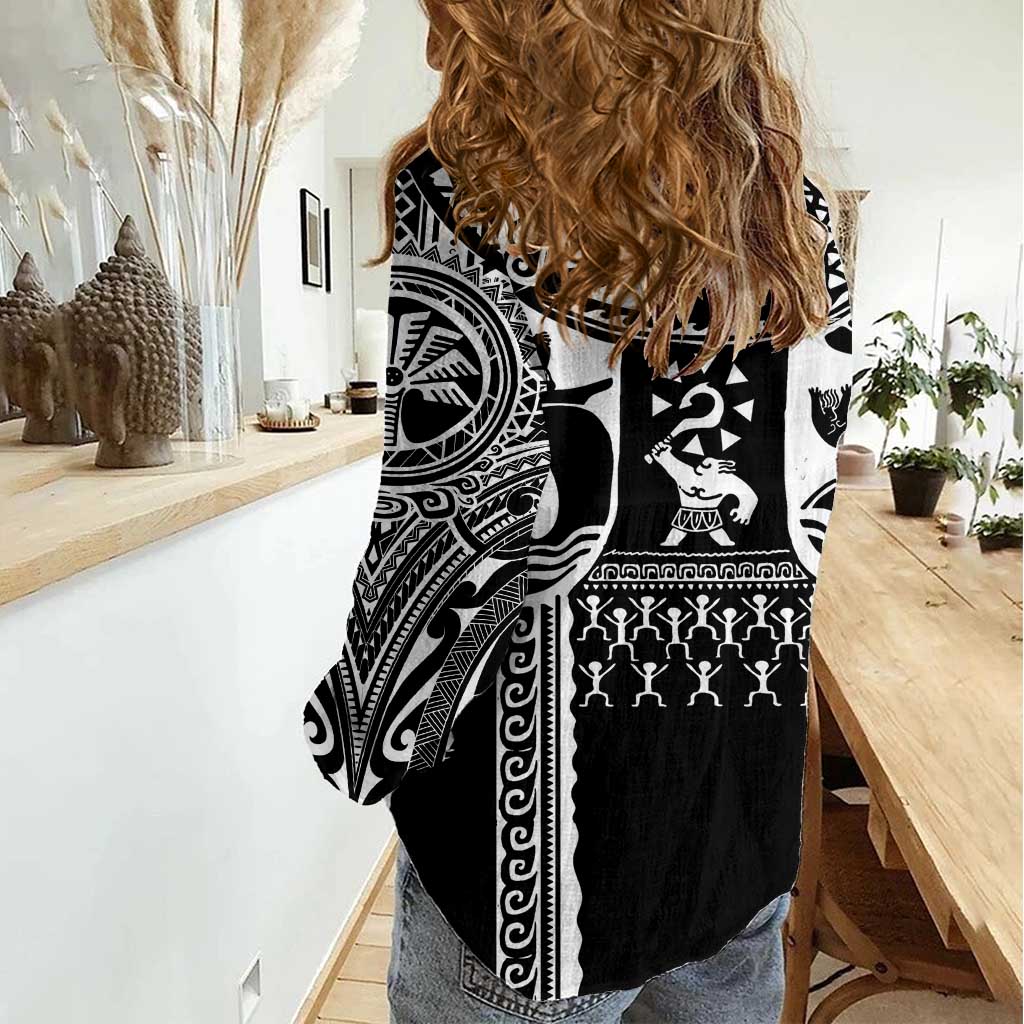 Polynesia Maui Tattoo Inspired Women Casual Shirt Black Version LT05 - Polynesian Pride