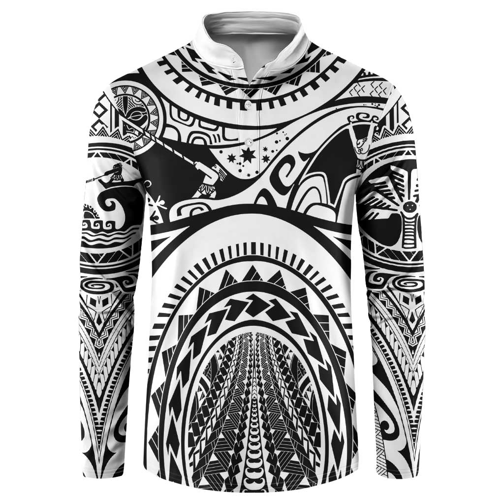 Polynesia Maui Tattoo Inspired Button Sweatshirt White Version
