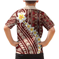 Red Vintage Tonga Ngatu Pattern With Plumeria Family Matching Mermaid Dress and Hawaiian Shirt LT05 - Polynesian Pride