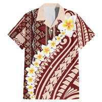 Red Vintage Tonga Ngatu Pattern With Plumeria Family Matching Mermaid Dress and Hawaiian Shirt LT05 Dad's Shirt - Short Sleeve Red - Polynesian Pride