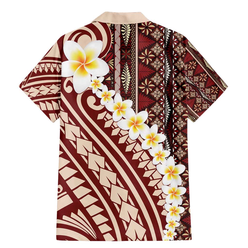 Red Vintage Tonga Ngatu Pattern With Plumeria Family Matching Mermaid Dress and Hawaiian Shirt LT05 - Polynesian Pride