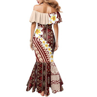 Red Vintage Tonga Ngatu Pattern With Plumeria Family Matching Mermaid Dress and Hawaiian Shirt LT05 - Polynesian Pride