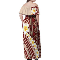 Red Vintage Tonga Ngatu Pattern With Plumeria Family Matching Off Shoulder Maxi Dress and Hawaiian Shirt LT05 - Polynesian Pride