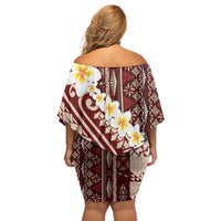 Red Vintage Tonga Ngatu Pattern With Plumeria Family Matching Off Shoulder Short Dress and Hawaiian Shirt LT05 - Polynesian Pride
