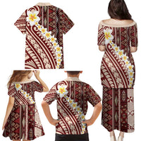 Red Vintage Tonga Ngatu Pattern With Plumeria Family Matching Puletasi and Hawaiian Shirt LT05 - Polynesian Pride