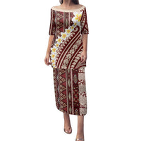 Red Vintage Tonga Ngatu Pattern With Plumeria Family Matching Puletasi and Hawaiian Shirt LT05 Mom's Dress Red - Polynesian Pride