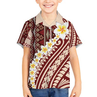Red Vintage Tonga Ngatu Pattern With Plumeria Family Matching Puletasi and Hawaiian Shirt LT05 Son's Shirt Red - Polynesian Pride