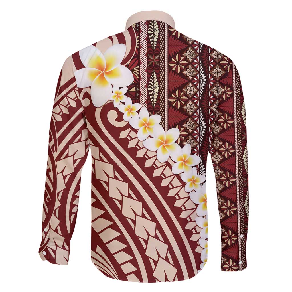 Red Vintage Tonga Ngatu Pattern With Plumeria Family Matching Short Sleeve Bodycon Dress and Hawaiian Shirt LT05 - Polynesian Pride
