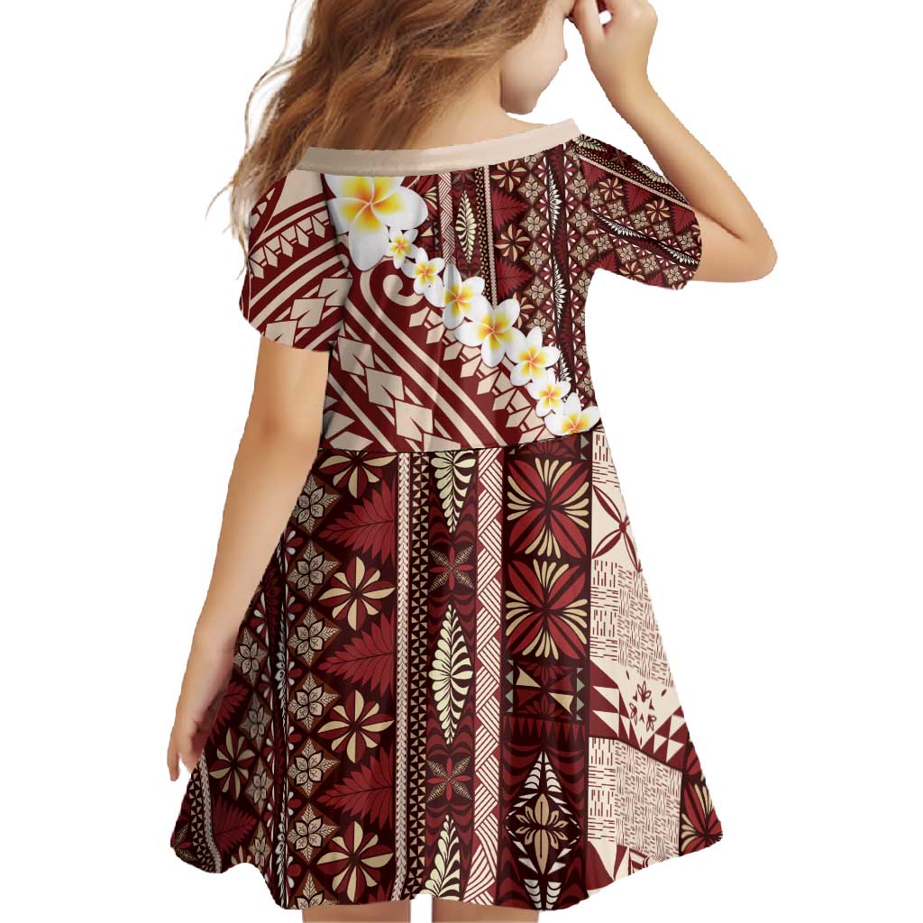 Red Vintage Tonga Ngatu Pattern With Plumeria Family Matching Tank Maxi Dress and Hawaiian Shirt LT05 - Polynesian Pride
