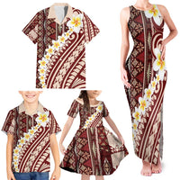 Red Vintage Tonga Ngatu Pattern With Plumeria Family Matching Tank Maxi Dress and Hawaiian Shirt LT05 - Polynesian Pride