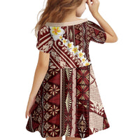 Red Vintage Tonga Ngatu Pattern With Plumeria Kid Short Sleeve Dress LT05 - Polynesian Pride