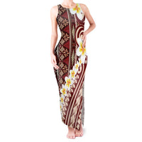 Red Vintage Tonga Ngatu Pattern With Plumeria Tank Maxi Dress LT05 Women Red - Polynesian Pride