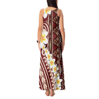 Red Vintage Tonga Ngatu Pattern With Plumeria Tank Maxi Dress LT05 - Polynesian Pride