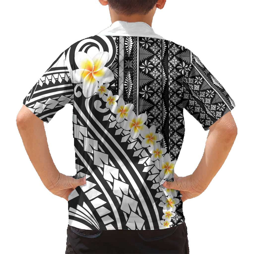 Black Vintage Tonga Ngatu Pattern With Plumeria Family Matching Long Sleeve Bodycon Dress and Hawaiian Shirt LT05 - Polynesian Pride
