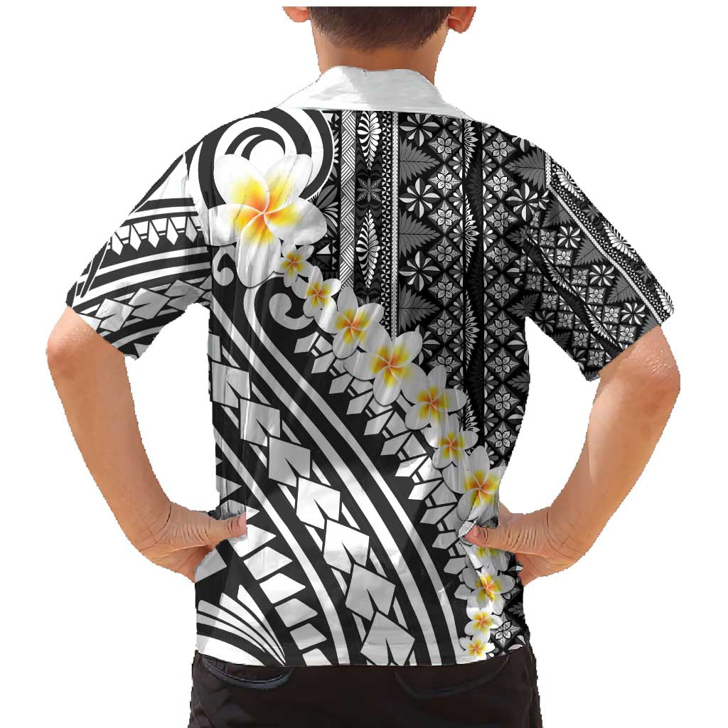Black Vintage Tonga Ngatu Pattern With Plumeria Family Matching Mermaid Dress and Hawaiian Shirt LT05 - Polynesian Pride