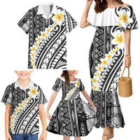 Black Vintage Tonga Ngatu Pattern With Plumeria Family Matching Mermaid Dress and Hawaiian Shirt LT05 - Polynesian Pride
