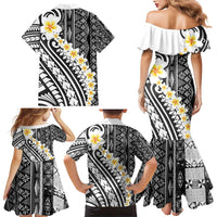 Black Vintage Tonga Ngatu Pattern With Plumeria Family Matching Mermaid Dress and Hawaiian Shirt LT05 - Polynesian Pride