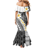 Black Vintage Tonga Ngatu Pattern With Plumeria Family Matching Mermaid Dress and Hawaiian Shirt LT05 - Polynesian Pride