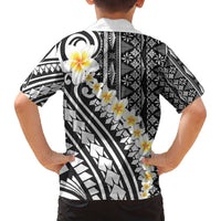 Black Vintage Tonga Ngatu Pattern With Plumeria Family Matching Off The Shoulder Long Sleeve Dress and Hawaiian Shirt LT05 - Polynesian Pride