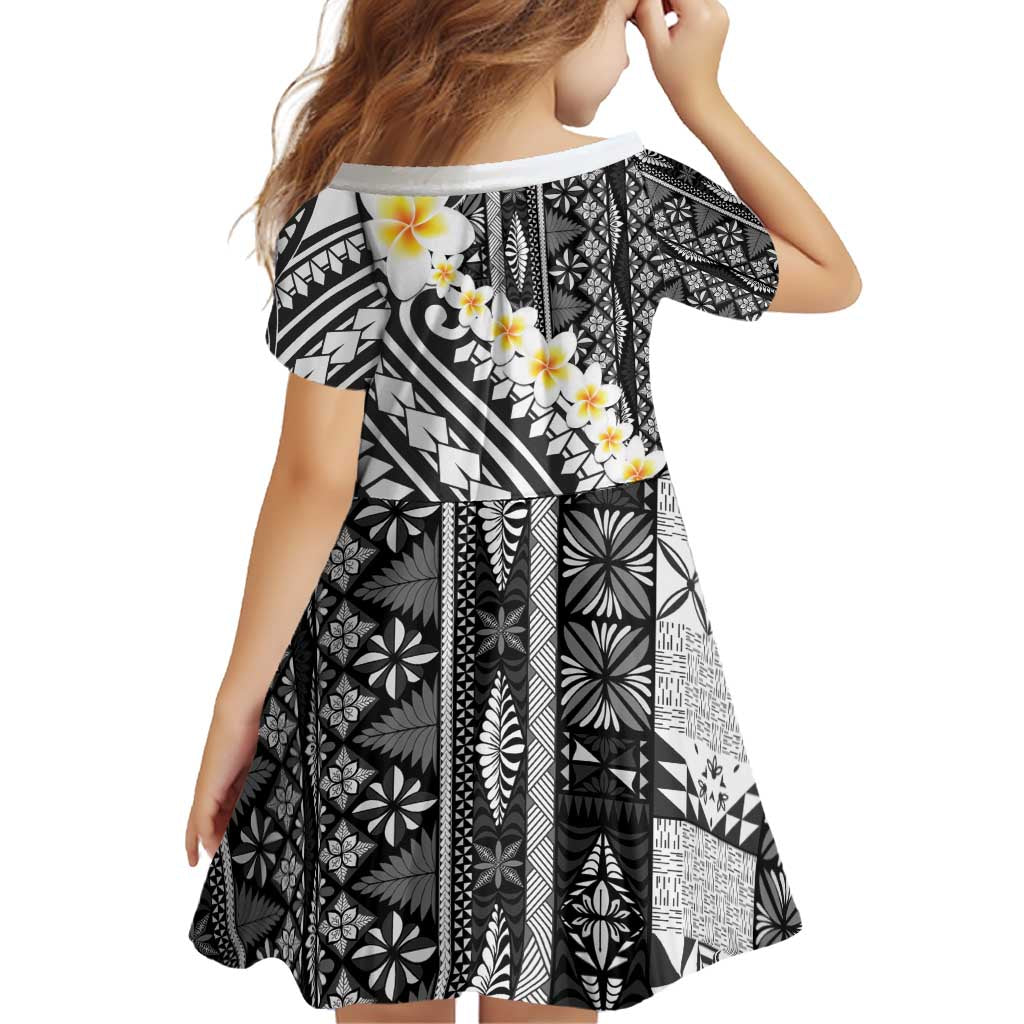 Black Vintage Tonga Ngatu Pattern With Plumeria Family Matching Puletasi and Hawaiian Shirt LT05 - Polynesian Pride
