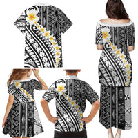 Black Vintage Tonga Ngatu Pattern With Plumeria Family Matching Puletasi and Hawaiian Shirt LT05 - Polynesian Pride