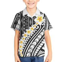 Black Vintage Tonga Ngatu Pattern With Plumeria Family Matching Short Sleeve Bodycon Dress and Hawaiian Shirt LT05 Son's Shirt Black - Polynesian Pride