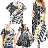 Black Vintage Tonga Ngatu Pattern With Plumeria Family Matching Summer Maxi Dress and Hawaiian Shirt LT05 - Polynesian Pride