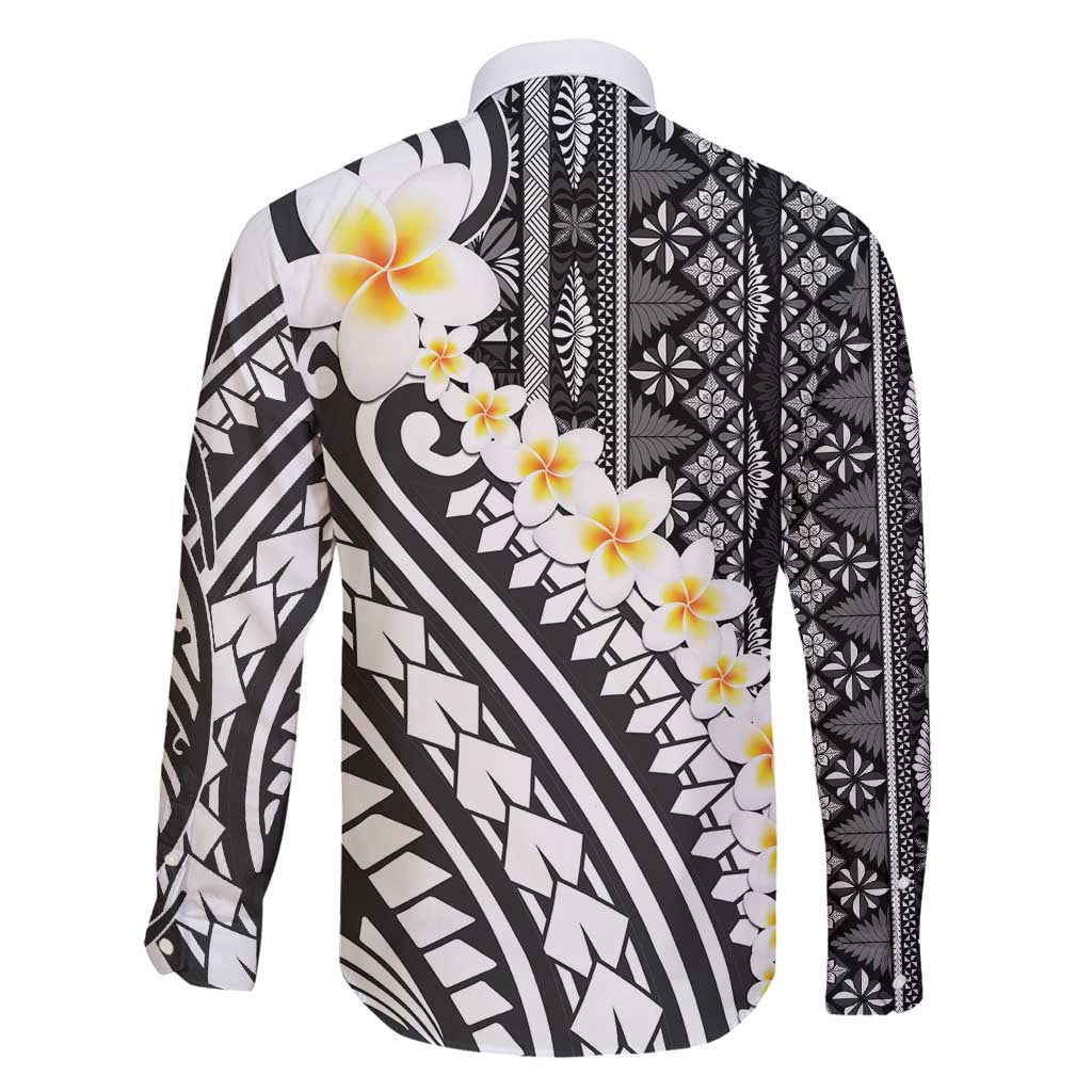 Black Vintage Tonga Ngatu Pattern With Plumeria Family Matching Summer Maxi Dress and Hawaiian Shirt LT05 - Polynesian Pride