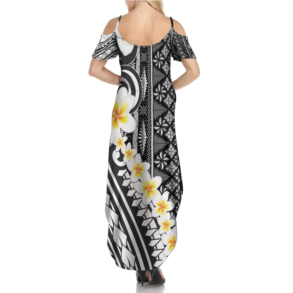 Black Vintage Tonga Ngatu Pattern With Plumeria Family Matching Summer Maxi Dress and Hawaiian Shirt LT05 - Polynesian Pride