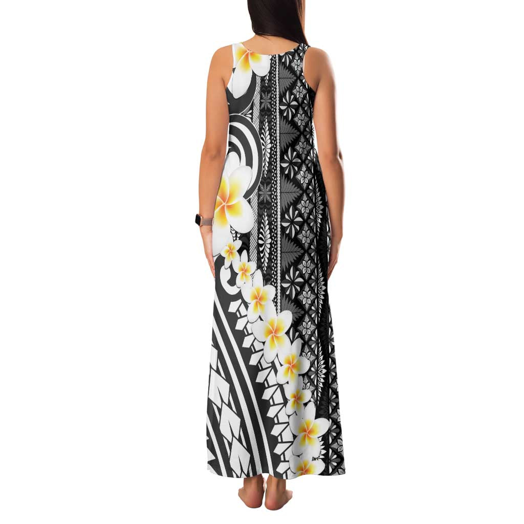 Black Vintage Tonga Ngatu Pattern With Plumeria Family Matching Tank Maxi Dress and Hawaiian Shirt LT05 - Polynesian Pride