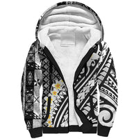 Black Vintage Tonga Ngatu Pattern With Plumeria Sherpa Hoodie LT05 Unisex Black - Polynesian Pride