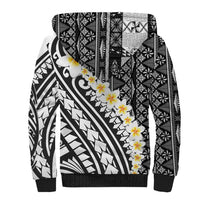 Black Vintage Tonga Ngatu Pattern With Plumeria Sherpa Hoodie LT05 - Polynesian Pride