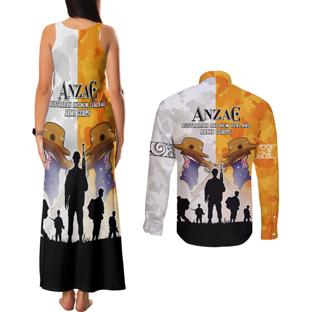 Australia And New Zealand ANZAC Day Couples Matching Tank Maxi Dress and Long Sleeve Button Shirt Lest We Forget LT05 - Polynesian Pride
