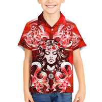 Hawaii Goddess Of Fire Madame Pele Family Matching Puletasi and Hawaiian Shirt Polynesian Style LT05 Son's Shirt Red - Polynesian Pride