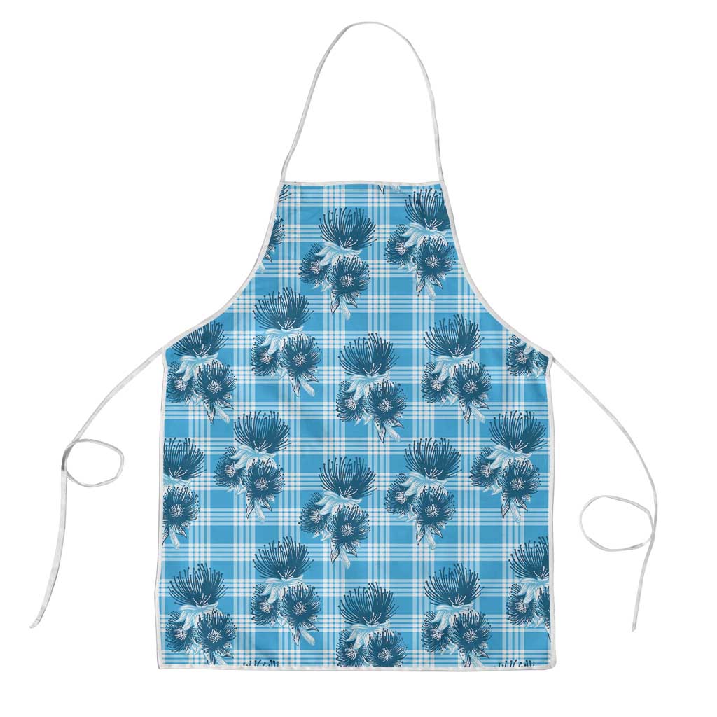 Blue Palaka Hawaii Apron Hawaiian Lehua Blossoms