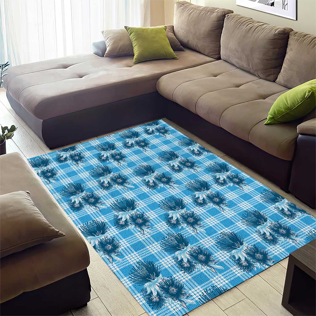 Blue Palaka Hawaii Area Rug Hawaiian Lehua Blossoms