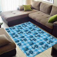 Blue Palaka Hawaii Area Rug Hawaiian Lehua Blossoms