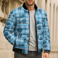 Blue Palaka Hawaii Bomber Puffer Jacket Hawaiian Lehua Blossoms