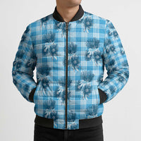 Blue Palaka Hawaii Bomber Puffer Jacket Hawaiian Lehua Blossoms