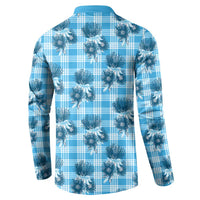 Blue Palaka Hawaii Button Sweatshirt Hawaiian Lehua Blossoms