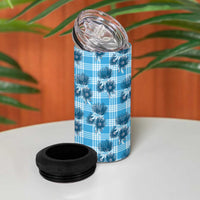 Blue Palaka Hawaii 4 in 1 Can Cooler Tumbler Hawaiian Lehua Blossoms