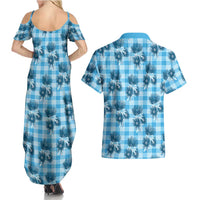 Blue Palaka Hawaii Couples Matching Summer Maxi Dress and Hawaiian Shirt Hawaiian Lehua Blossoms LT05 - Polynesian Pride