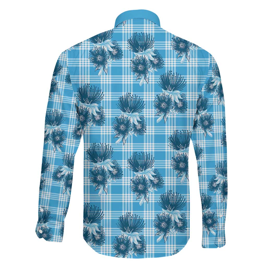 Blue Palaka Hawaii Family Matching Off Shoulder Maxi Dress and Hawaiian Shirt Hawaiian Lehua Blossoms LT05 - Polynesian Pride