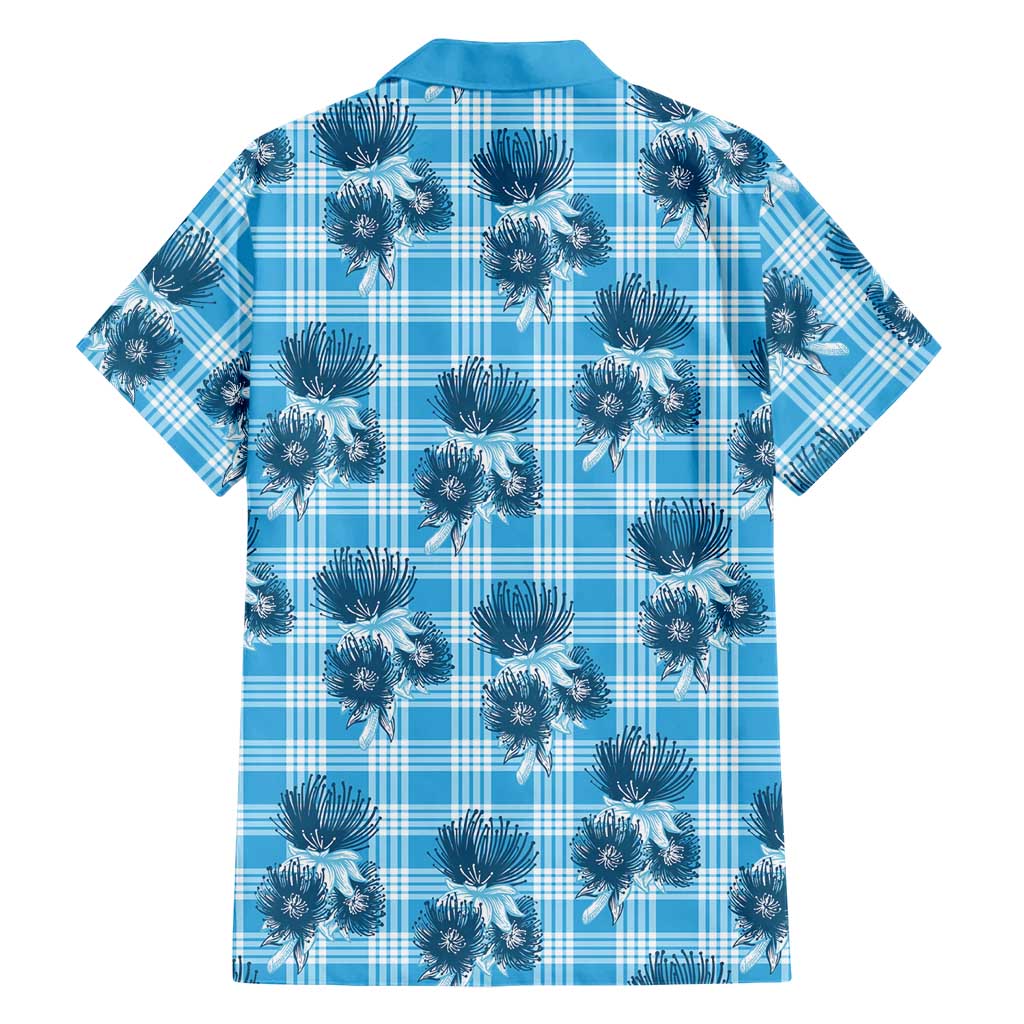 Blue Palaka Hawaii Family Matching Off Shoulder Short Dress and Hawaiian Shirt Hawaiian Lehua Blossoms LT05 - Polynesian Pride
